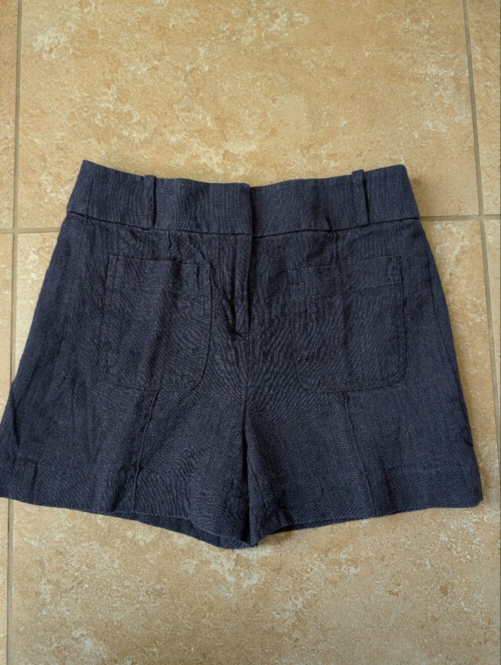 LOFT Navy High-Rise Textured Patch-Pocket Shorts